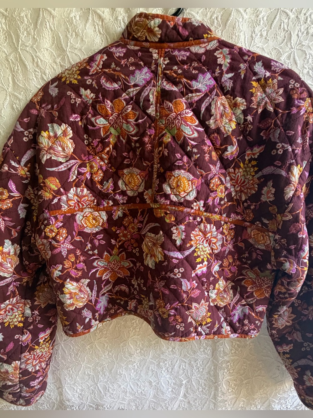 Quilted Floral Bomber Jacket - Burgundy Floral - Picture 2 of 5